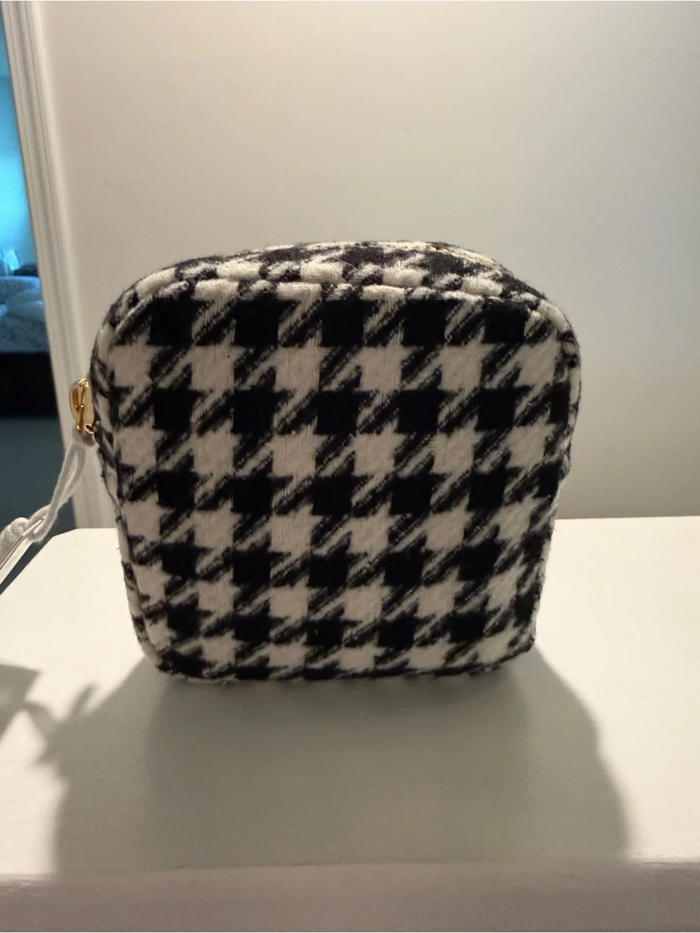 Houndstooth Square Mini Pouch - Black & White